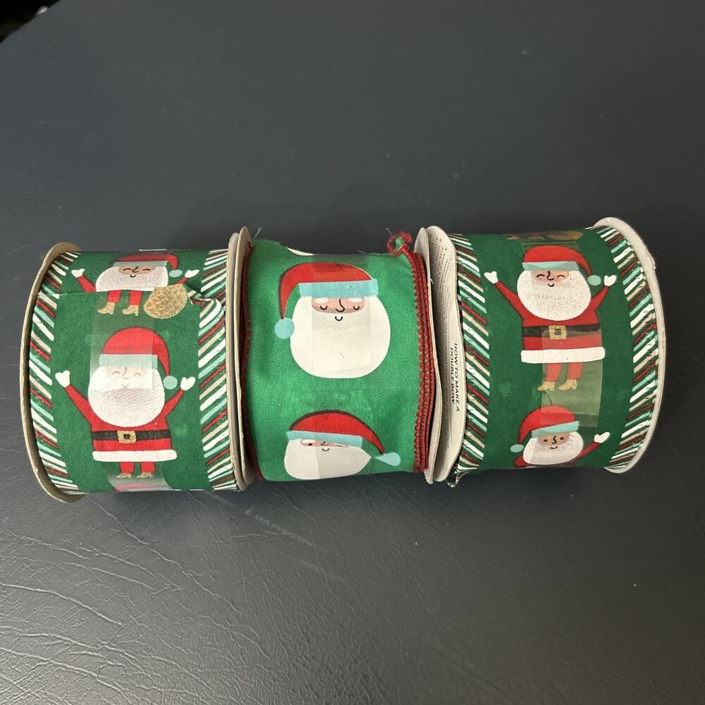 Lot Of 3 Rolls Santa Ribbon Holiday Christmas Place & Time